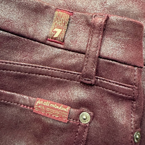Women 7 For All Mankind 29" Soft Burgundy leather look Skinny Grunge Rock Pants - Picture 14 of 16